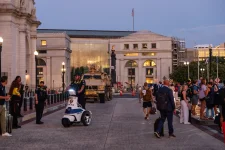 Amtrak police officers and National Guard troops patrolling at Union Station in Washington on Thursday.Credit...Eric Lee for The New York Times
